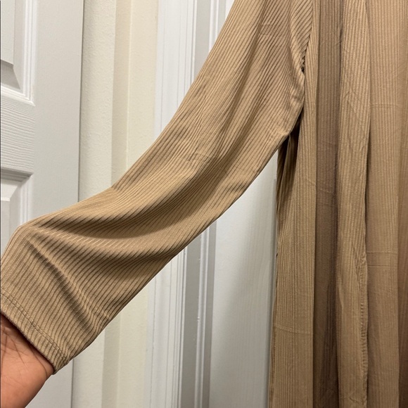 Splash Ribbed Open-Front Cardigan in Tan - Picture 4 of 5